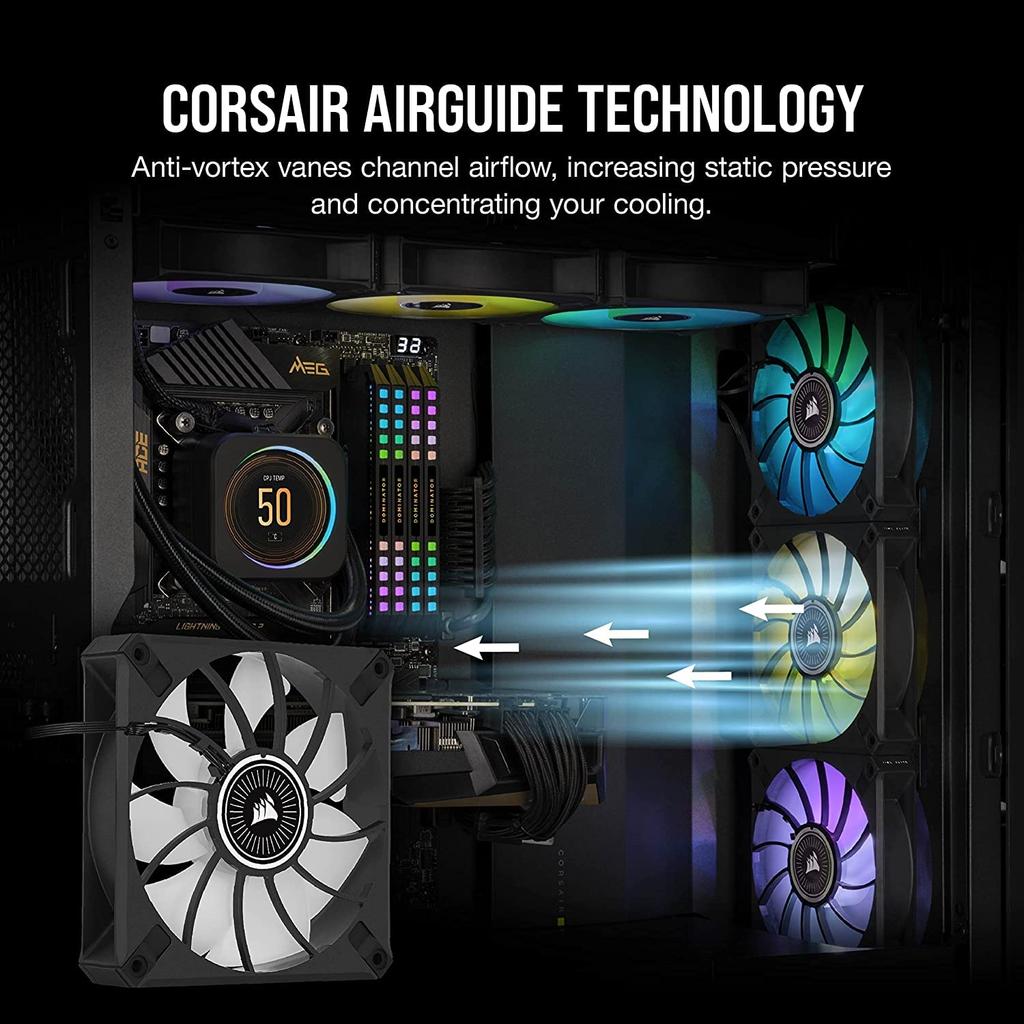 CORSAIR ML120 RGB 120mm Magnetic Levitation RGB Fan with Lighting Node ELITE, AirGuide, 3-Pack CO-9050112-WW (Includes CORE)