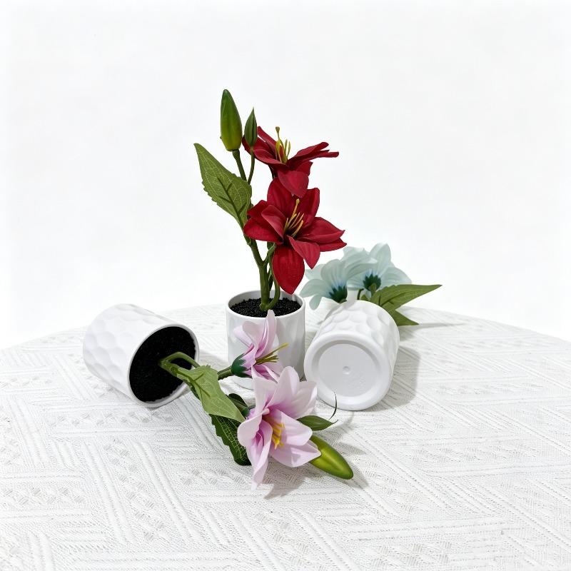 Simulated Artificial Flowers, Straight Tube Black Sand, Two Types of White Lilies, Indoor Artificial Green Plants, Small Pot Plant Decorative Pieces