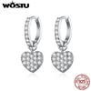 WOSTU Genuine 925 Sterling Silver Unique Heart Drop Earrings For Women Brilliant Zirconia Dangles Earrings Lover Jewelry CQE821
