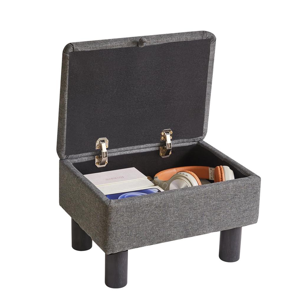 Aibiju Low Stool with Solid Wood Mini Linen 150kg Weight Hinged Light Legs, High-Resilience Chair, Footstool, 403024cm, Fabric, Capacity, Lid, Gray,