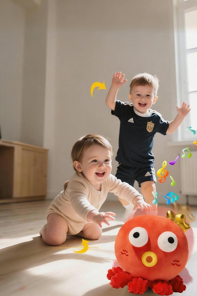 TENGEE Crab and Octopus Toy for 3-Year-Olds, with Voice Recording and Music Playback, Promotes Talking, Soft Fabric, Celebration, Birthday, Christmas