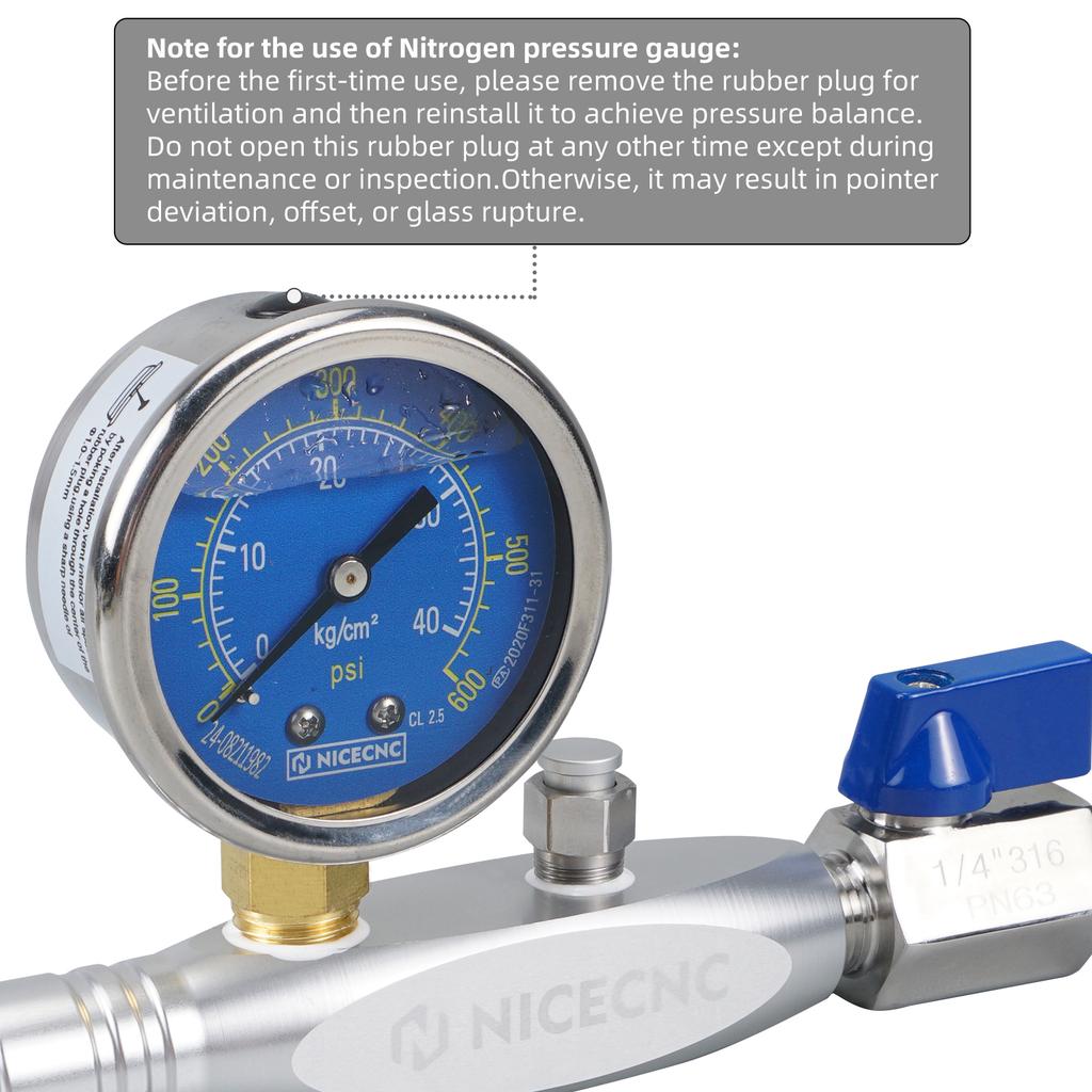 Nitrogen Shock Fill Tool With 2" 600psi Gauge Schrader Valve For Polaris RZR Raptor FOX ATV UTV Yamaha Honda Suzuki Kawasaki