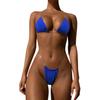 European American Solid Color Women's Three-Piece Bikini with Transparent Straps