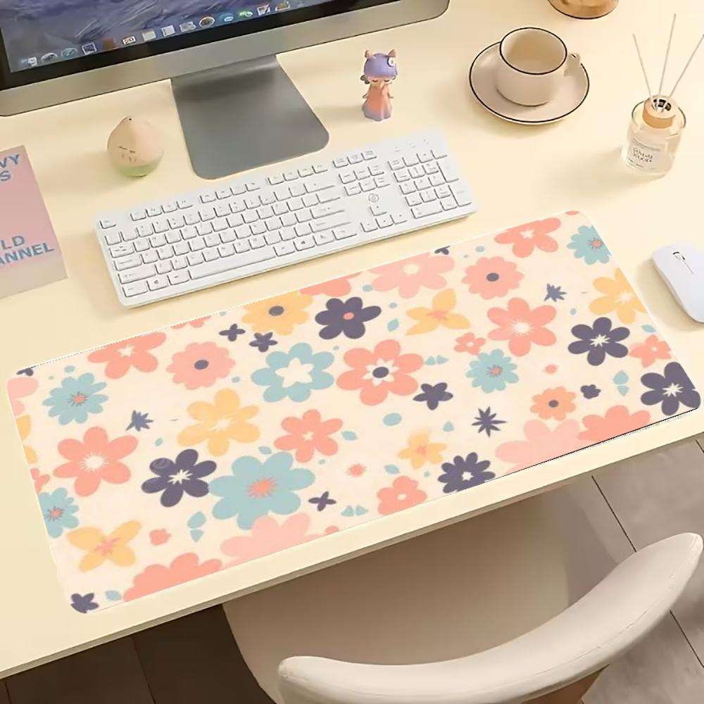 Autumn Tiny Floral Pattern Extended Gaming Mouse Pad Antislip Desk Mat Stitched Edge Aesthetic Decor For Pc Gamer Office Space