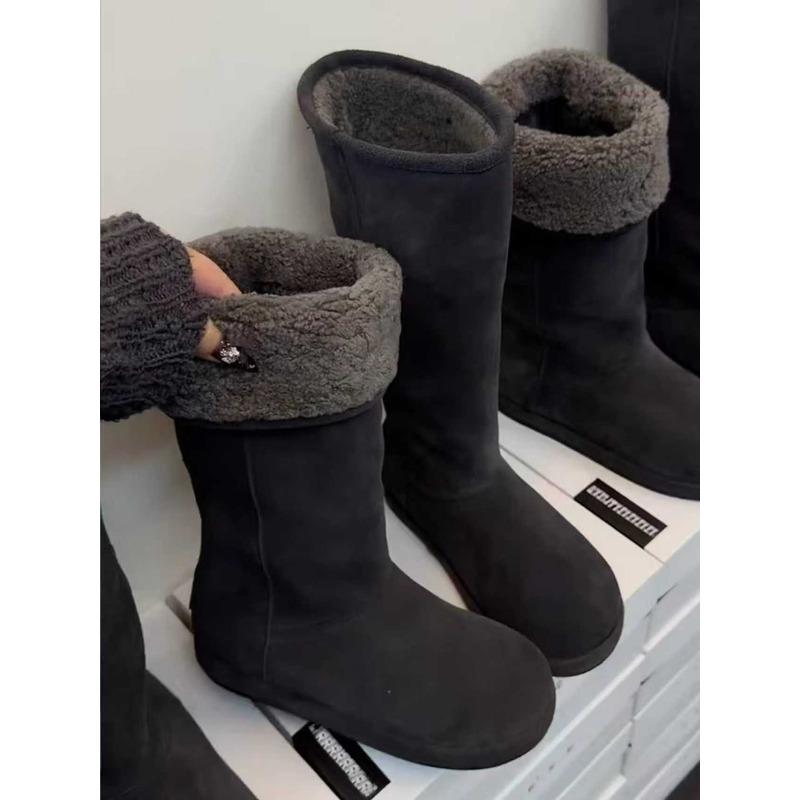 Ballambe~ Gefrostete Leder-Samtstiefel für Damen, vielseitige und dünne warme Schneestiefel für den Winter