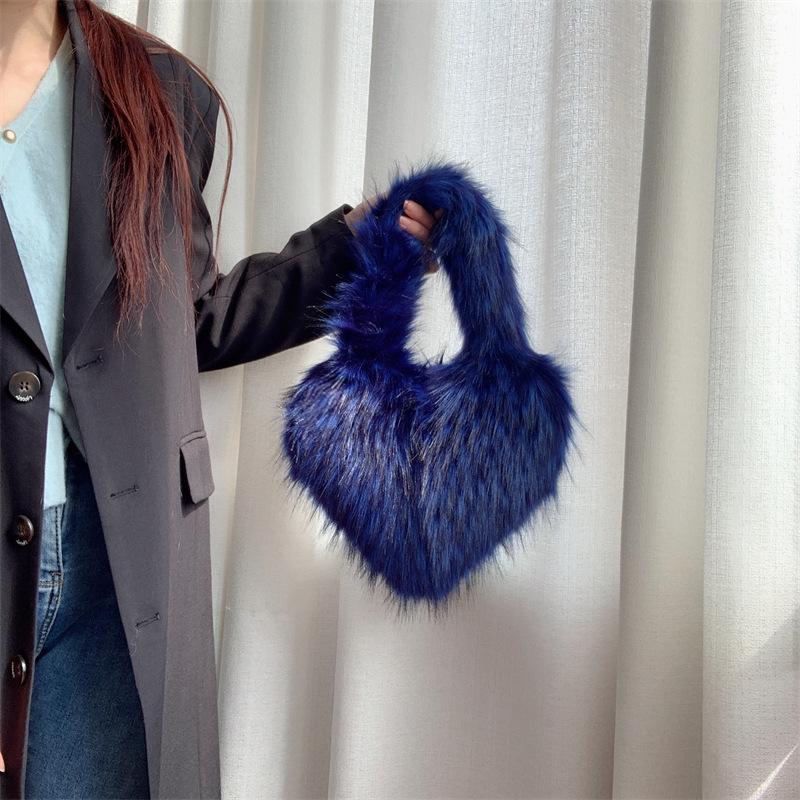 Popolari Nuove Popolari a Forma di Cuore Morbide Borse a Tracolla da Donna Adorabili Pelliccia Finta Morbido Peluche Borsa Tote Invernale Trendy Chic Borsa a Spalla Singola Pochette Borse