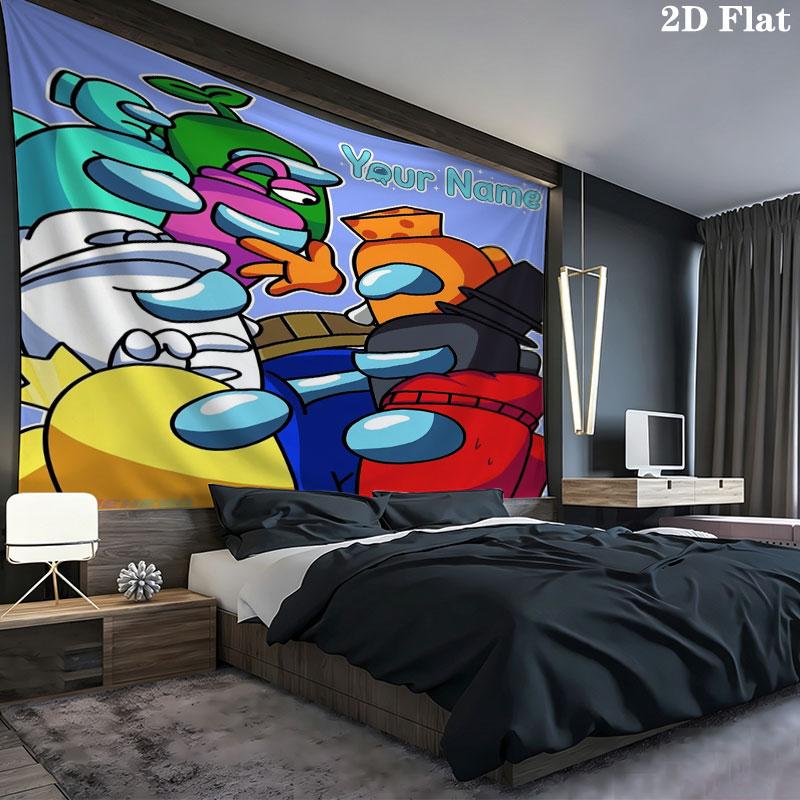 Among Us Custom Name Wall Tapestry Aesthetic Wall Hanging Printed Fabric Blanket Decorative Tapestries for Bedroom Living Room Home Decor