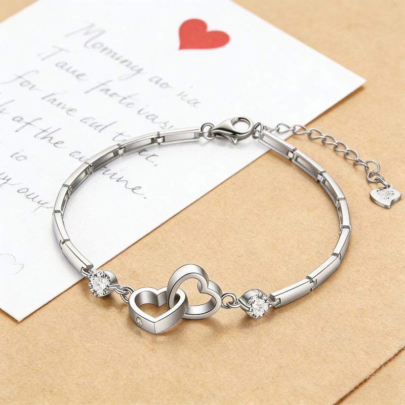 925 Sterling Silver Double Heart Bracelet Set Elegant and Fashionable Women's Chain Bracelet Valentine's Day and Mother's Day Gift