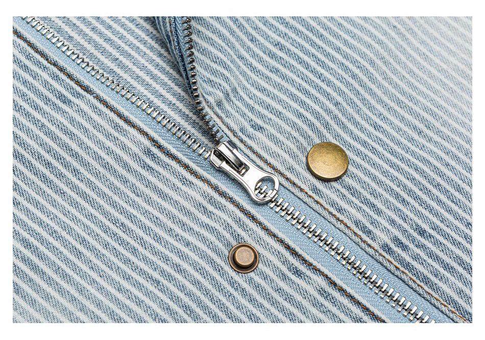 Spring Autumn Men's Classic Striped Retro Washed Ice Blue Denim Jacket W515