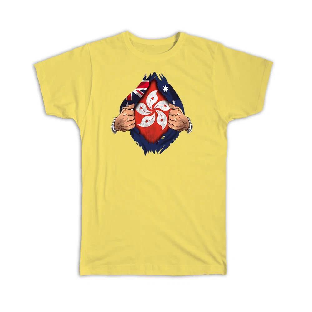 Gift T-Shirt : Hong Kong Australian Flag Chest Konger M