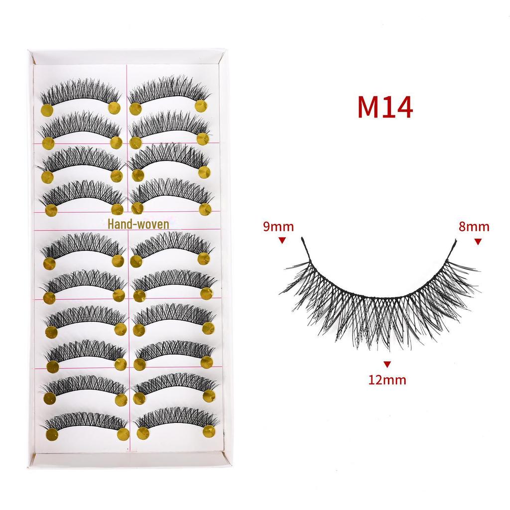 217 handgefertigte falsche Wimpern – 10 Paar im natürlichen Stil, gekreuzter Baumwollstiel für Bühnen-Make-up