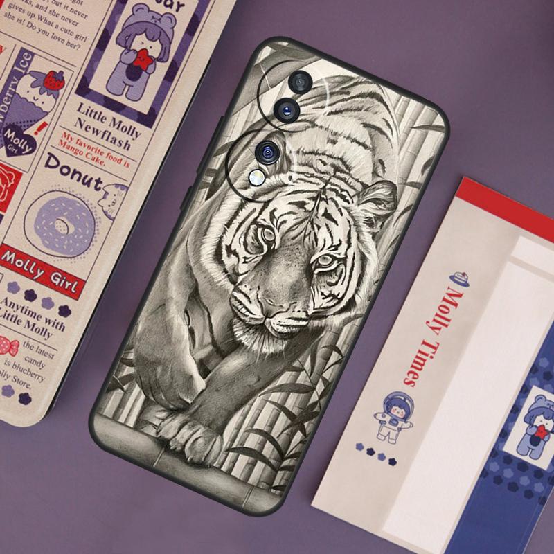 Tiger Sketch Art Case For Honor Magic 7 Pro 5 6 Lite Honor 200 Pro 50 70 90 X9b X9a X8b X8a X8 X9 X9c Cover
