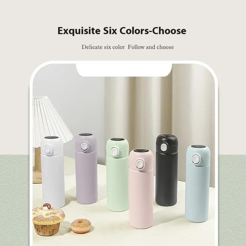 304 Stainless Steel Fashion Vacuum Flask Water Bottle with Straw Simple Bouncing Insulated Cups Portable Travel Coffee Cup Gifts