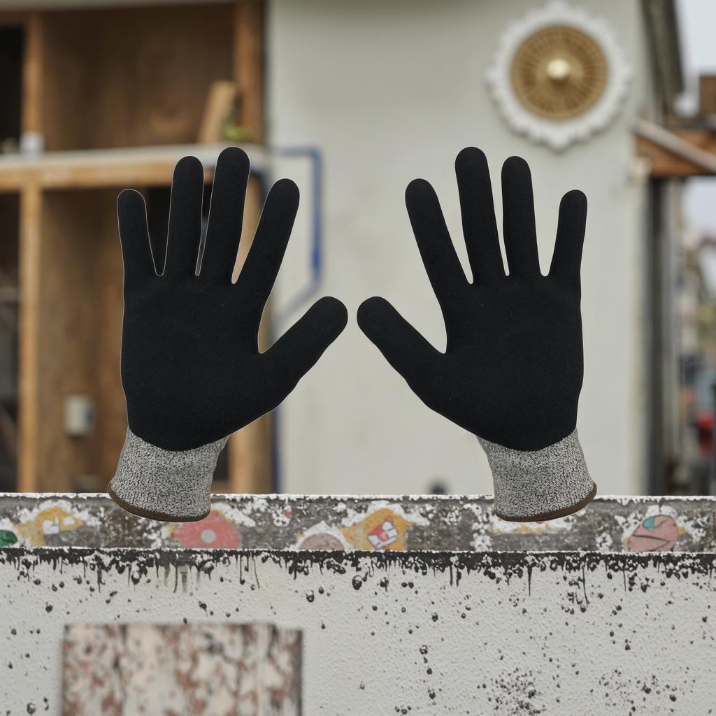 CE EN388 Certified Great Grip Nitrile Coated Construction Gloves Level 5 Anti-Cut Oil Water Resistant HPPE Safety Hand Gloves