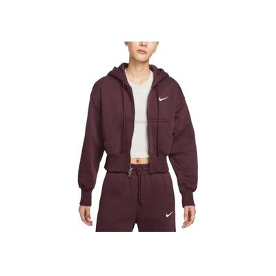 Nsw Phnx Flc Crop Fz Hdy Chaqueta Deportiva con Capucha y Cremallera de Manga Larga para Mujer Burdeos HV2427-652