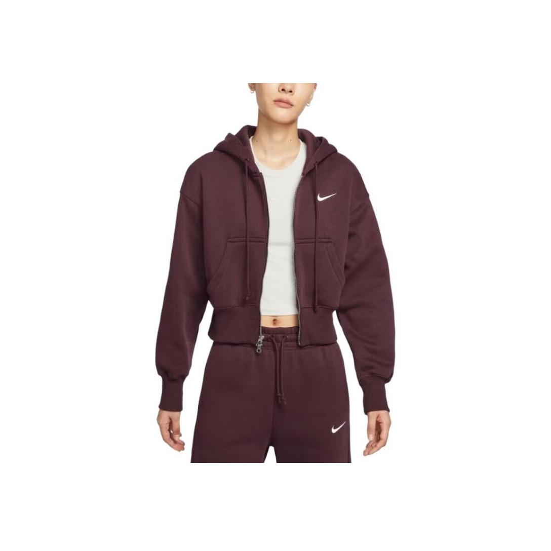 Женская куртка Nike Nsw Phnx Flc Crop Fz Hdy с капюшоном и молнией, спортивная куртка с длинным рукавом, бордовый цвет HV2427-652 S