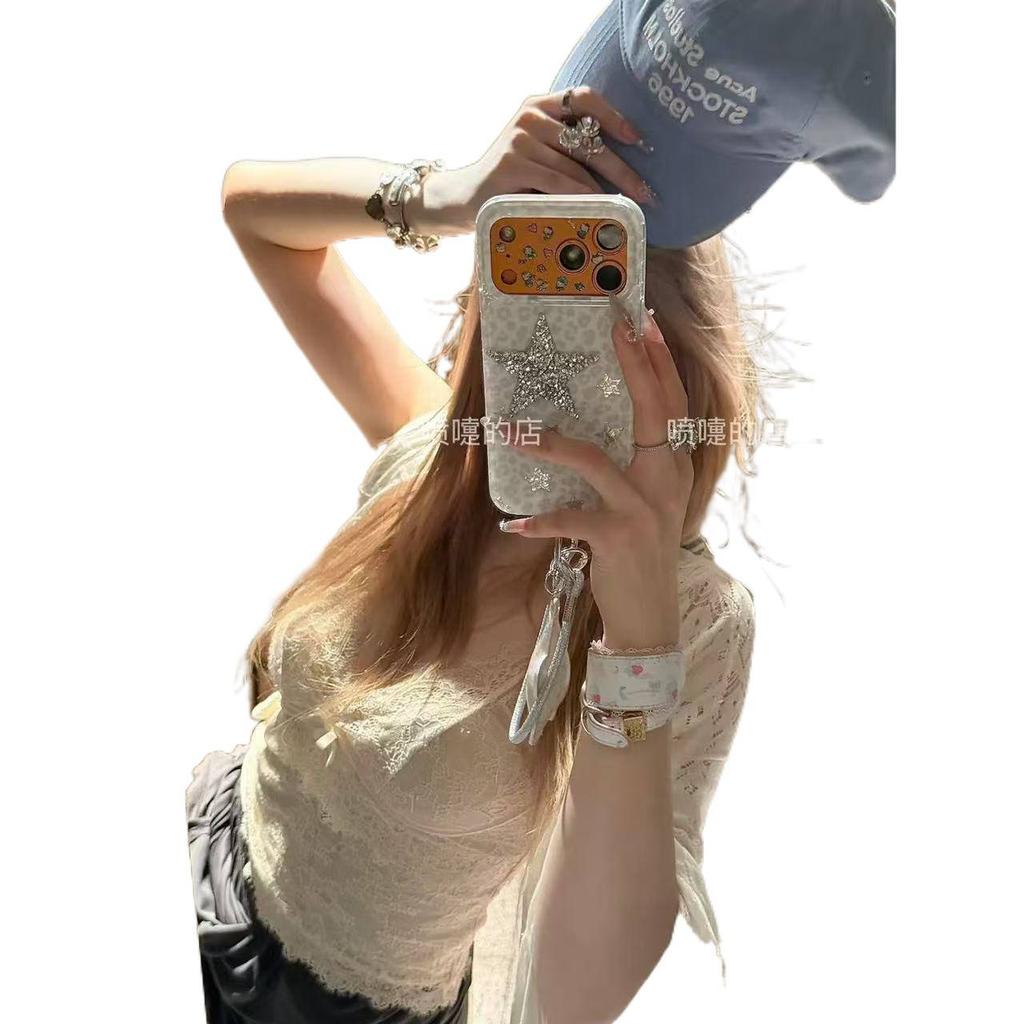Milk Leopard Print Stars Are Suitable for Apple 17promax Mobile Phone Case, Iphone16/15 Pendant, Anti-drop Case, Protective Case.