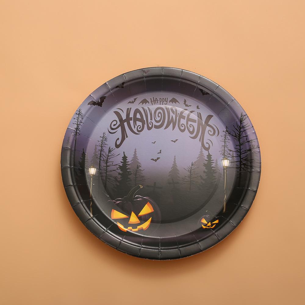 Cross-Border Halloween Party Disposable Plate Set: Pumpkin & Bat Paper Cups and Plates