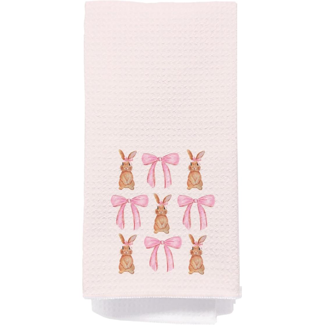 Coquette Bunny Kitchen Towels, Easter Vibes Towel, Rabbit Decor, Easter Gfits to Women, Bunny Decor Dish Tea Towels for Kitchen, 16x24 Inch White- Pink Bunny