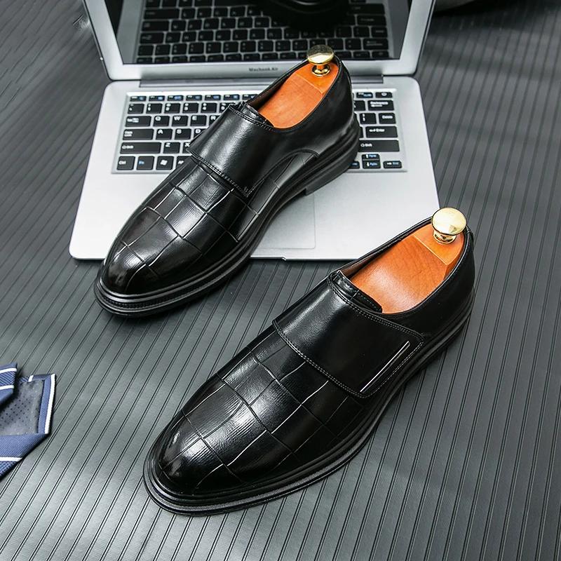 New Loafers Buckle Strap Round Toe Shoes for Men Wedding Black Pu Men Dress Shoes  Size 38-46