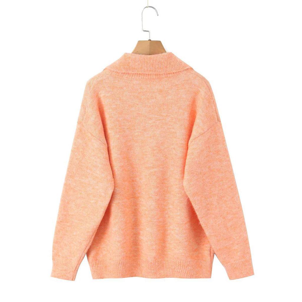 European and American Women's Fashion Simple Lapel Pullover Sweater