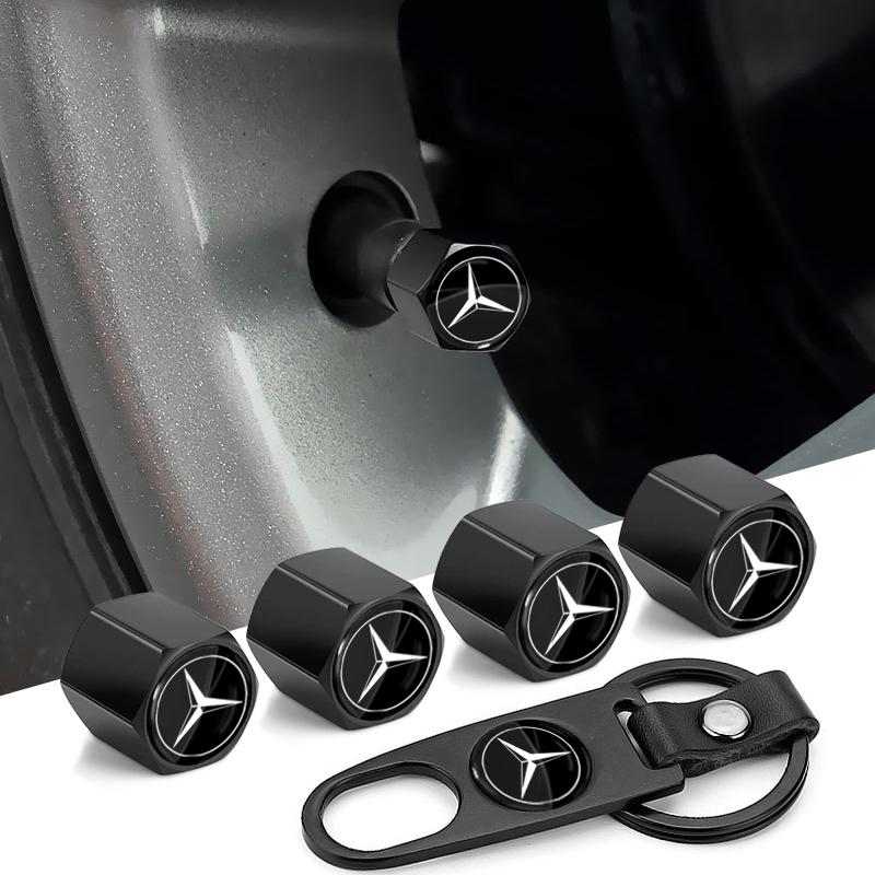 Car Tire Valve Cap Wheel Stem Cover with Wrench KeyChain Stickers For Mercedes Benz W205 W177 W212 W213 W221 W220 W176 ML G63 E6
