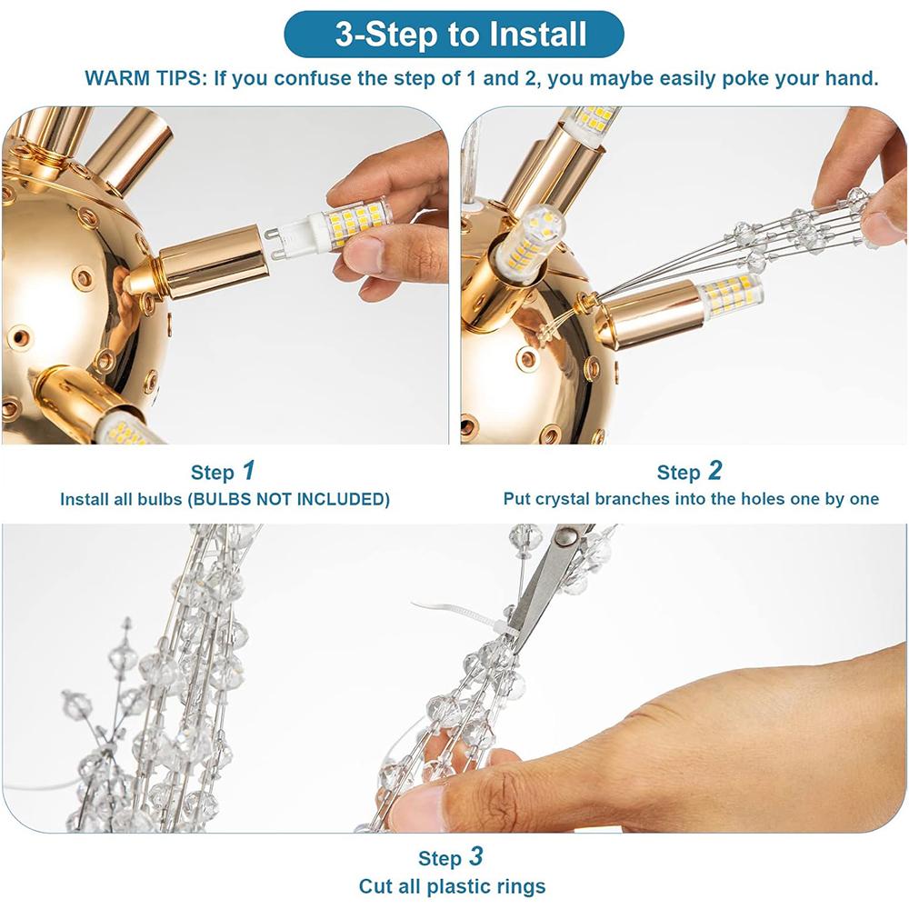 Modern Crystal Chandeliers Firework, Non-dimmable, 12-Light Gold Dandelion Sputnik Ceiling Light Fixtures, for Bedroom Living Room