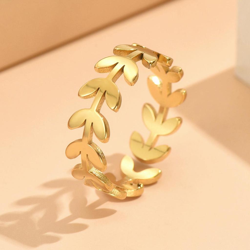 Elegant Adjustable Stainless Steel Leaf Ring for Women - Colorfast Jewelry