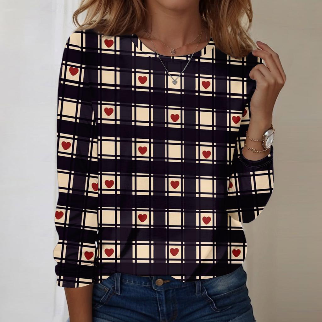 Women's Casual Long-sleeved Valentine's Day Printed Round Neck Top