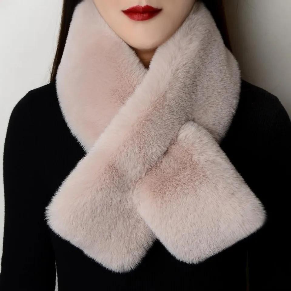 Women Fashion Winter Faux Fur Scarf Pure Color Outerwear Scarf Warm