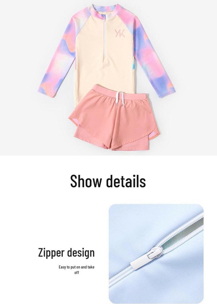 2025 New Style Girls' Sun Protection Two-Piece Swimsuit with Long Sleeves for Kids