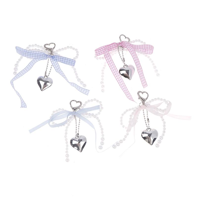 Bowknot Pearls Bag Pendant Charm Heart Keychain Elegant Beaded Keyring Sweet Key Chain Phone Key Bag Hangings