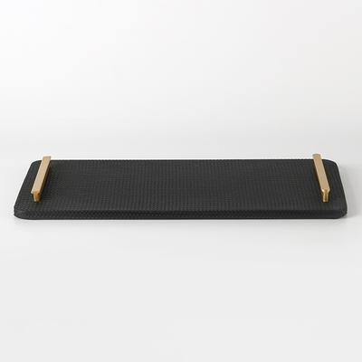 Minimalist Light Luxury Woven Leather Twill Tray Ornaments Sales Department Model Room T-shaped Handle Storage Tray Decorations
