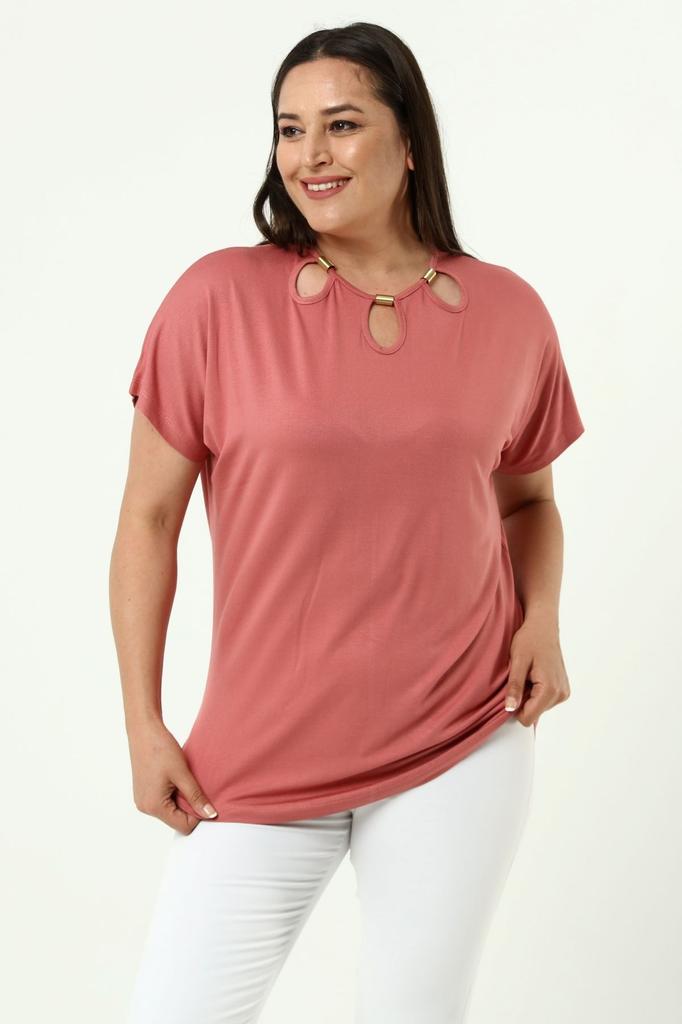 Damenstil Große Größe T-Shirt Übergröße Komfortmodell Stilvoller Kragen Detailliert Baumwolle Kurve Kurze Ärmel Mutter Sommer Abendkleid Tunika T-Shirt