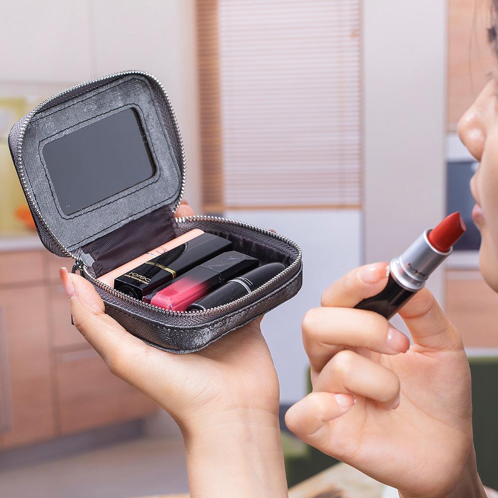 2025 Mini Portable Lipstick Bag with Mirror New Chinese Cowhide Storage Bag Change Coin Earphone Bag