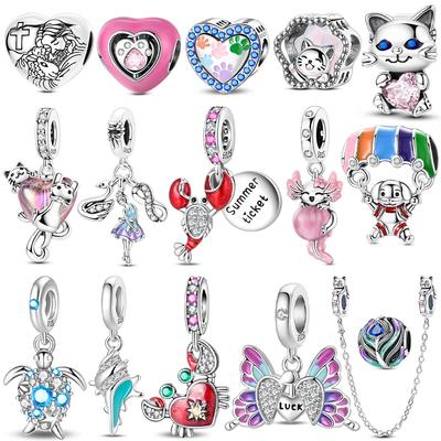 Original Butterfly Red Crab Crayfish Heart Blue Zircon Charm Beads Fit Braceletcopper Women Diy Fine Gift Jewelry Necklace