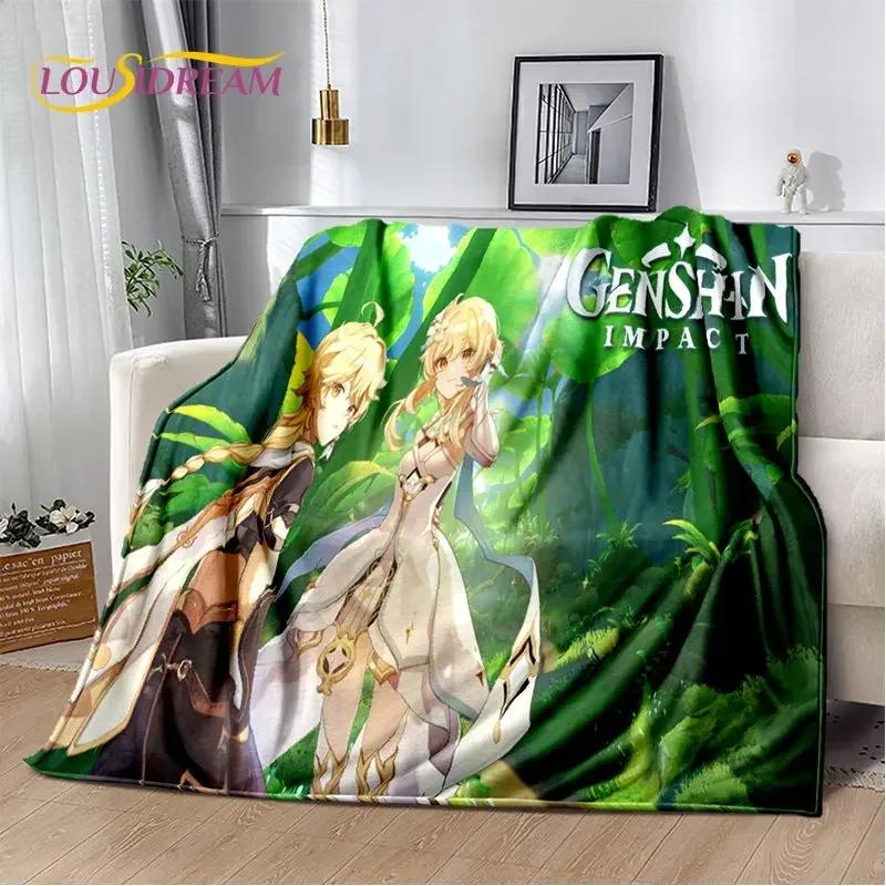 Genshin Impact Cartone Animato Gioco Coperta Morbida di Peluche, Coperta di Flanella Coperta da Lancio per Soggiorno Camera da Letto Letto Divano Copertura da Picnic Bambini