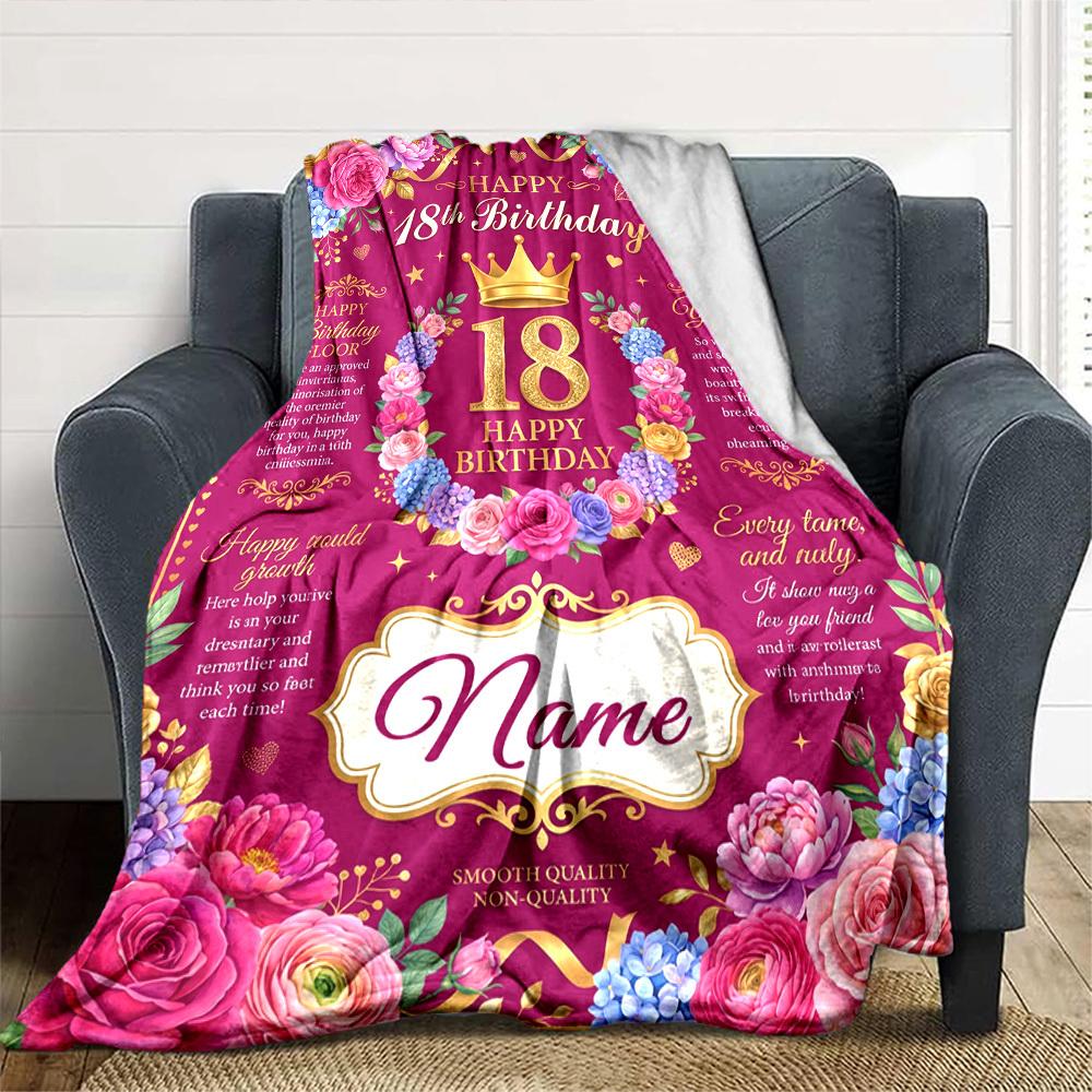 Golden 18Th Birthday Celebration Personalized Name Blankets Soft And Comfortable Against The Skin Naps And The Office A Wonderful Gift For Friends