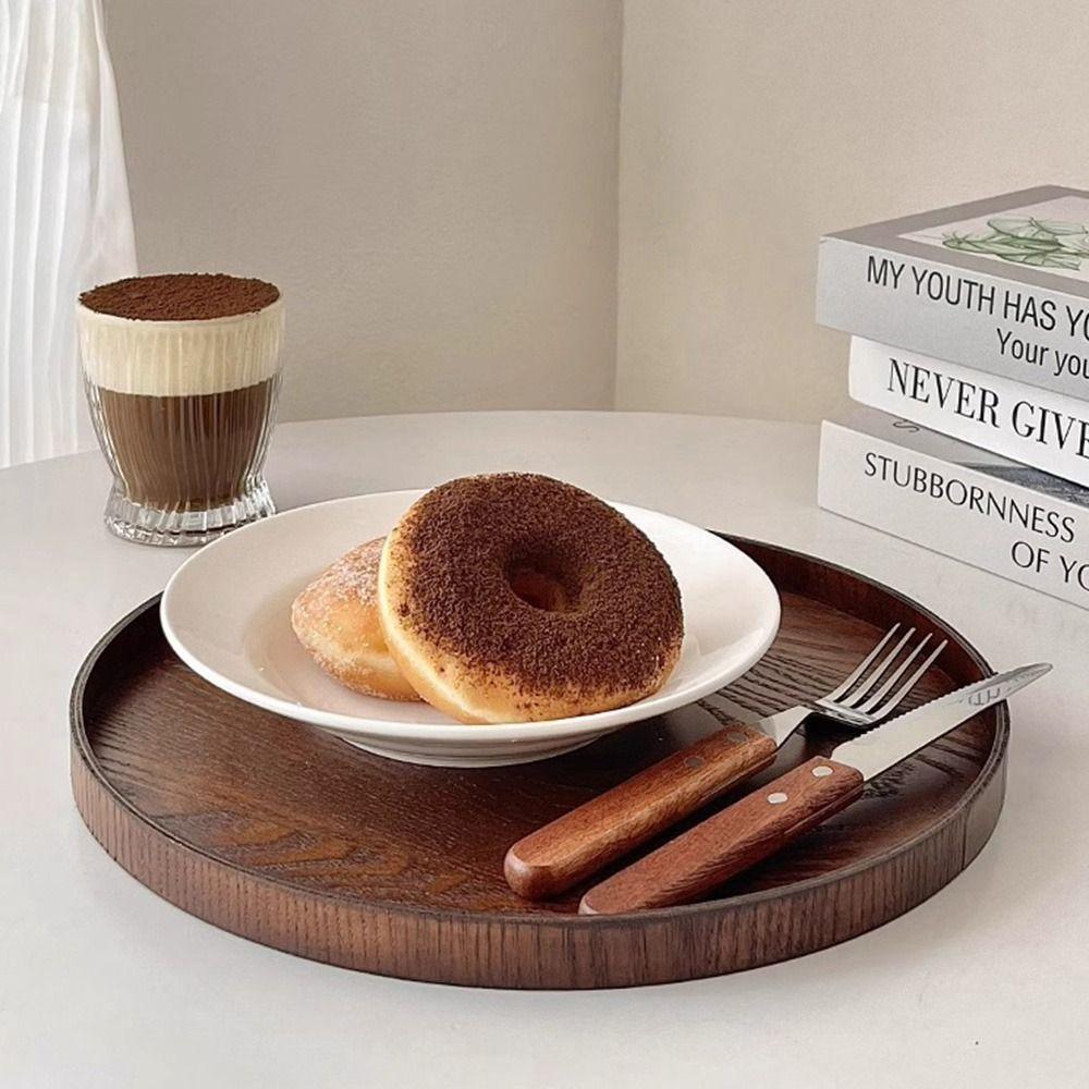 Round Serving Tray 21/24/27/30/33cm Decorative Tray Vintage Wood Platte  Breakfast Dinner
