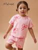 Malwee Girls' Two-Piece Summer Outfit - Cute Printed Set for Stylish Little Girls, European & American Style.