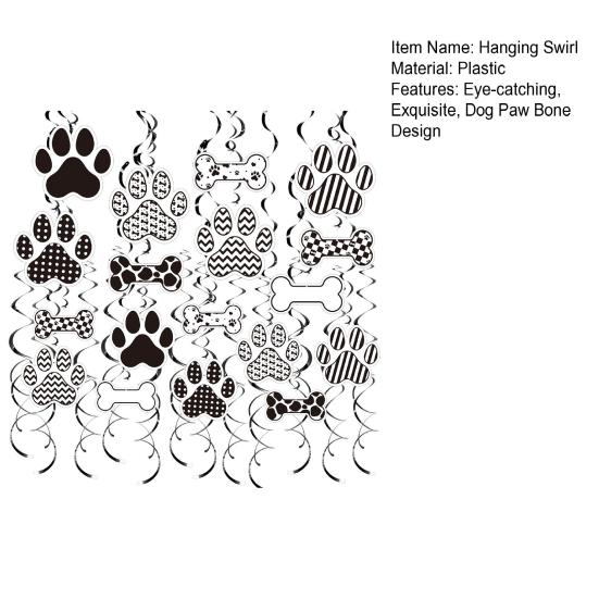 48 Pcs Dog Themed Party Hanging Swirls Decoration Dog Paw Bones Ceiling Streamer for Pets Birthday Baby Shower Party Supplies