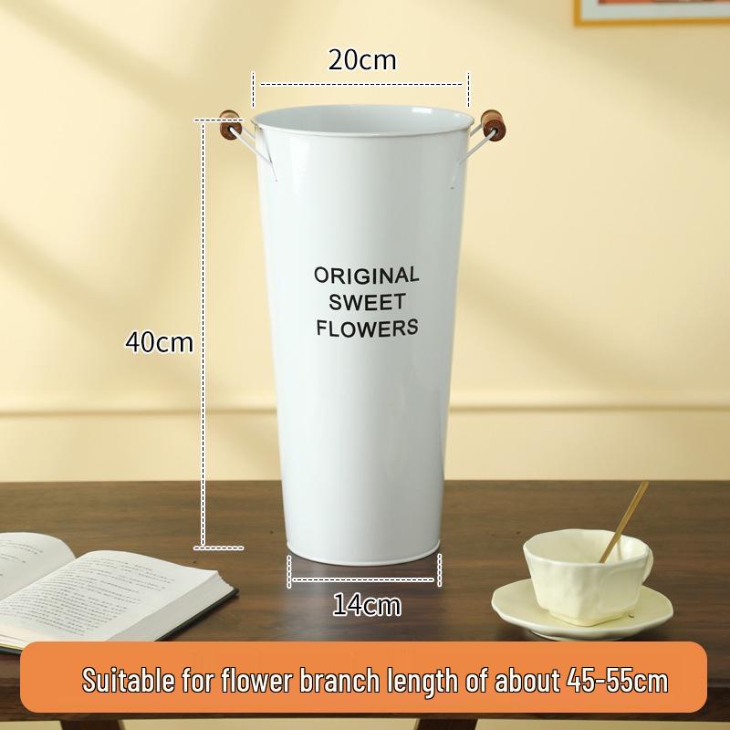 White Tin Flower Bucket for Fresh Blooms - Large Iron Vase for Flower Arranging & Deep Water Care