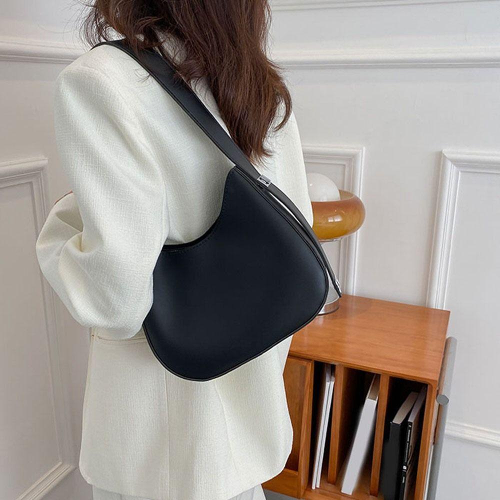 PU Shoulder Underarm Bag Solid Color Handbags Casual Half-Moon Underarm Bag  for Women