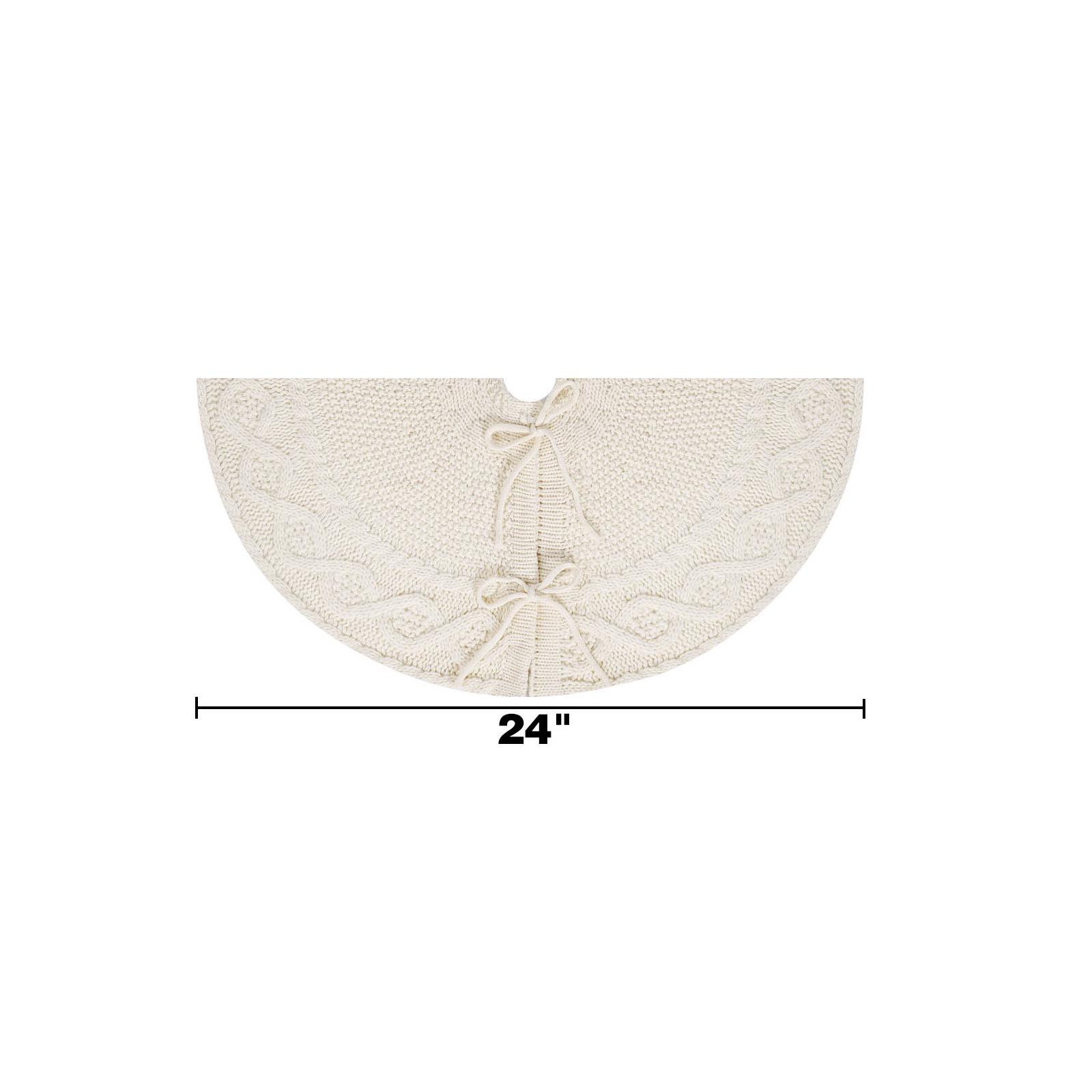 White Knitted Christmas Tree Skirt with Tie-Up Design - Holiday Decoration