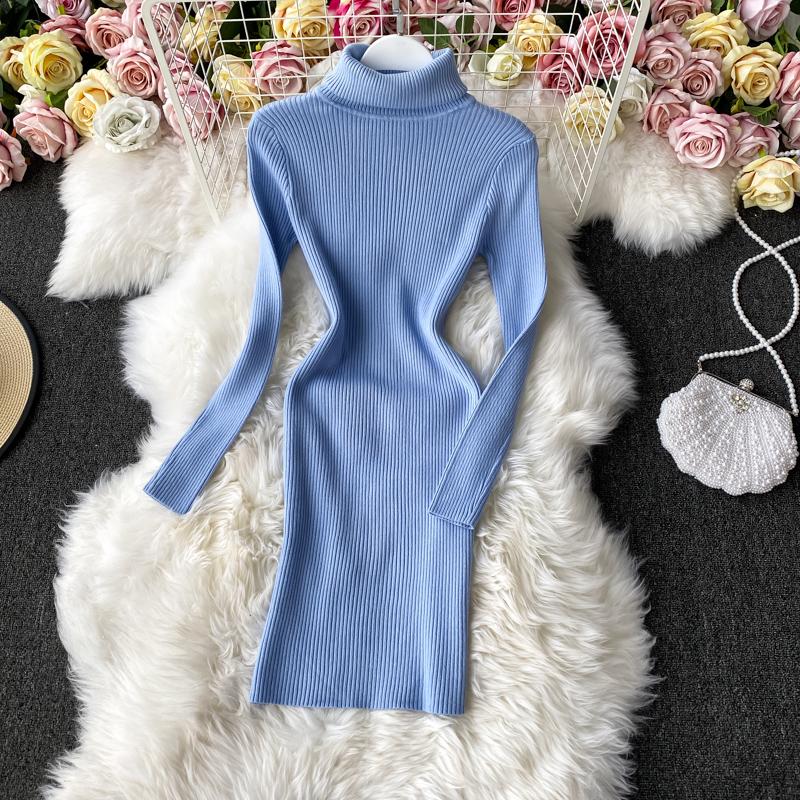 Купить Новое осенне-зимнее женское платье, темпераментное однотонное ...