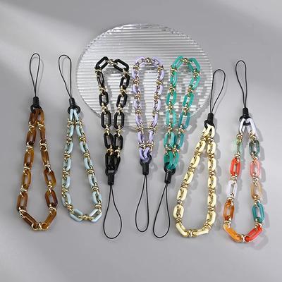 Classic Coloful Cellphone Hanging Cord Simple Metal Acrylic Beaded Mobile Phone Chain For Anti-Loss Telephone Lanyard Tether