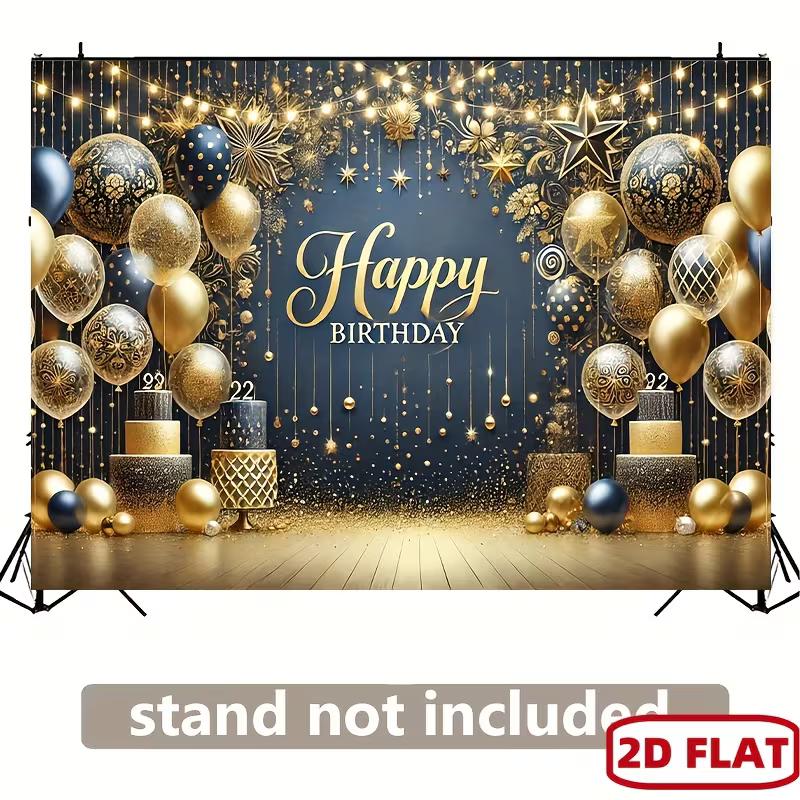 

2D Blue Gold Glitter Birthday Backdrop Banner Men Boys Happy Birthday Party Decor Background 47.2x31.5inch/120*80cm