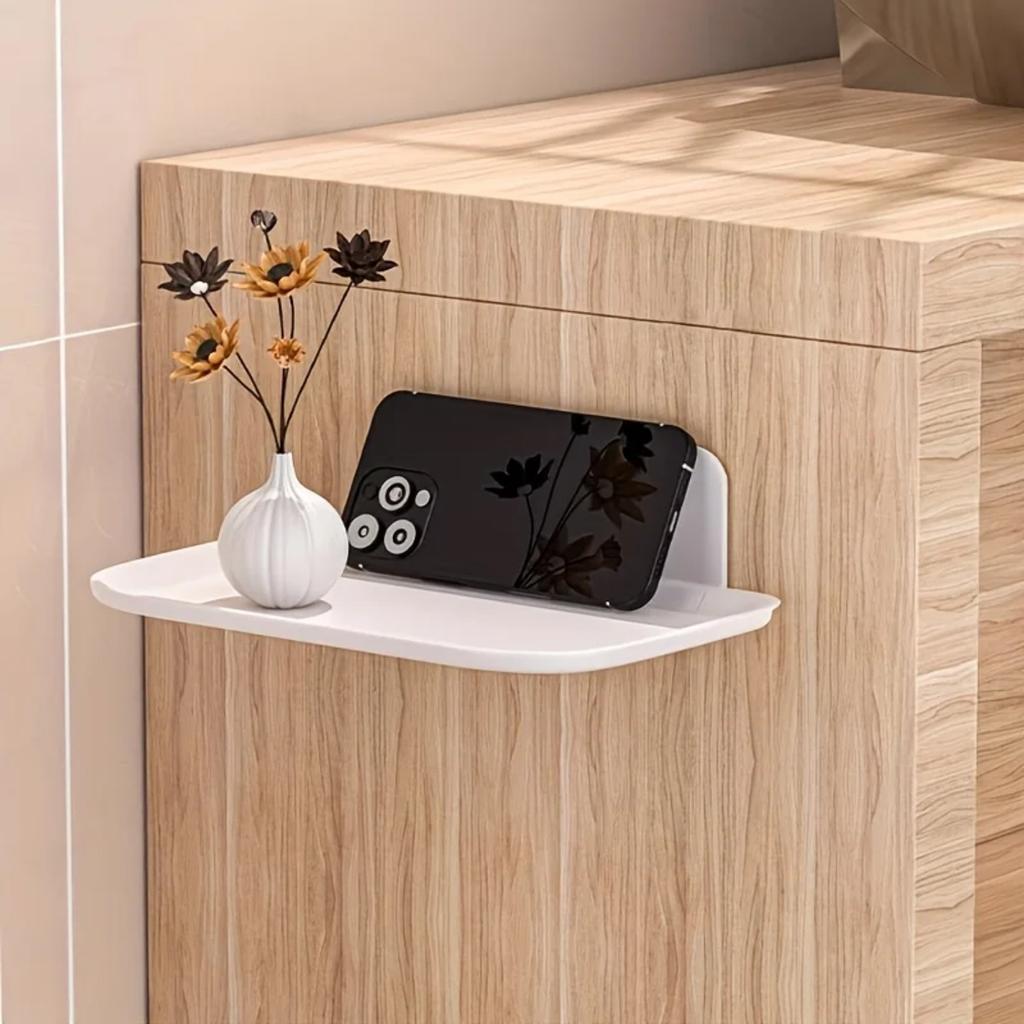 Foldable No-Drill Wall Mounted Storage Rack, White Plastic Multi-Compartment Shelf for Bathroom & Home Organizer