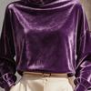 New European & American Women's Velvet Top, Loose Long Sleeve High Neck Casual Fashion Blouse