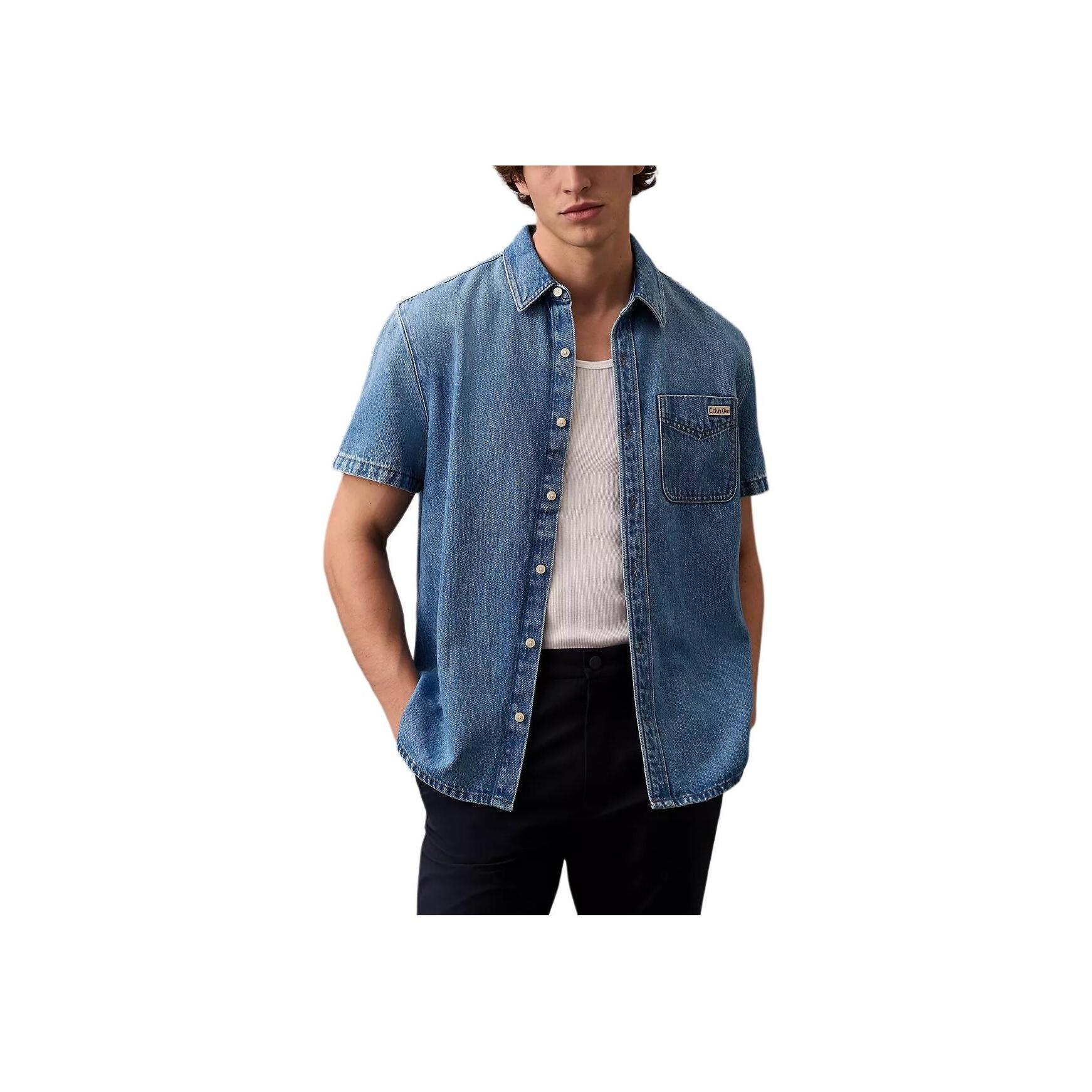 

Calvin Klein Minimalist Comfortable Versatile Casual Denim Classic Button Short Sleeve Shirt Men shirts Blue 4RB944G-420 M